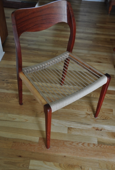 Wove a new danish cord seat for my Moller 75 chair (progress pics) :  r/furniture